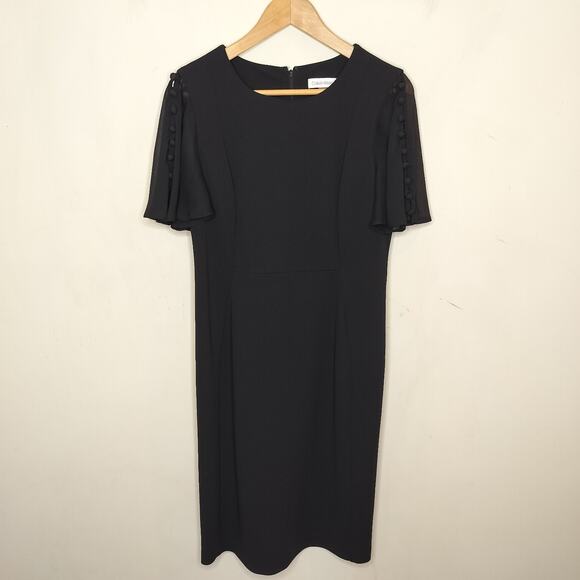 Calvin Klein Black Chiffon Sleeve Dress Sheath - Picture 2 of 11